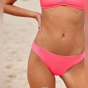 Aerie Shine Rib Full Coverage Bright Coral Bikini Bottoms